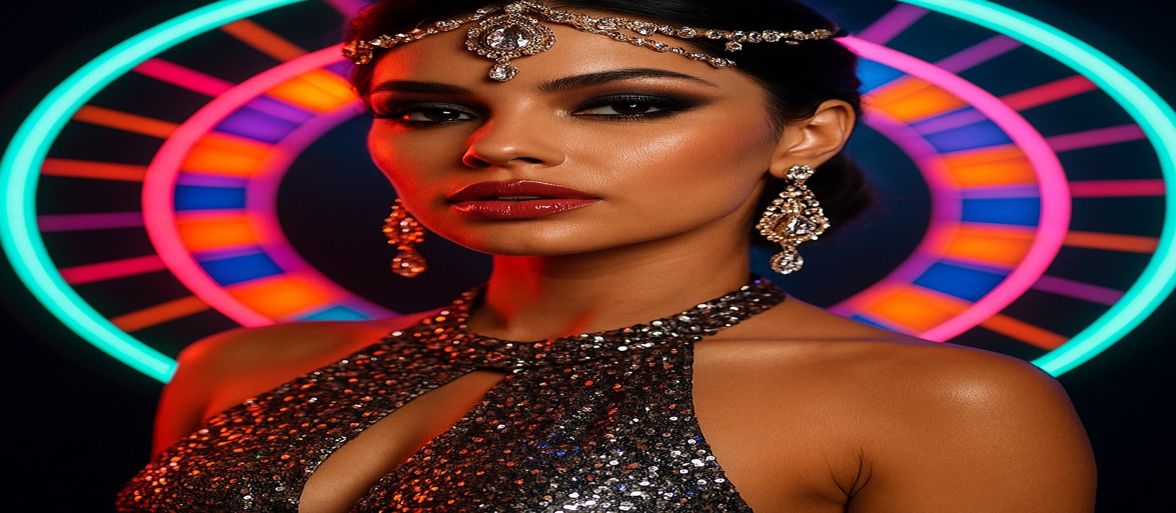 7p77 গেমিং প্ল্যাটফর্মটি চাকার সামনে উজ্জ্বল পোশাকে থাকা এক নারীর